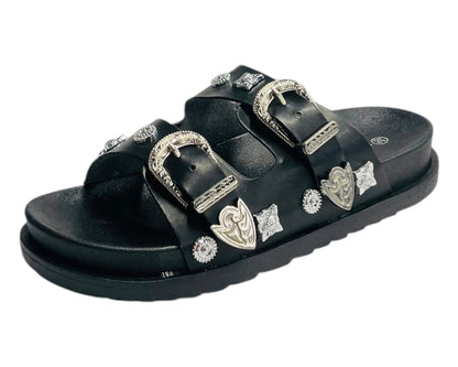 Flat Sole Double Strap Buckle Sandals