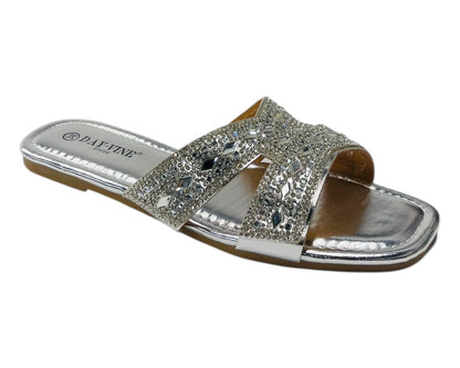 Rhinestone Embellished Flat Sole Sandals