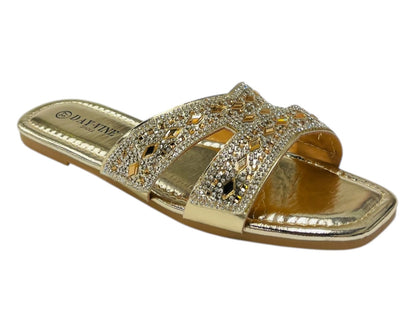 Rhinestone Embellished Flat Sole Sandals