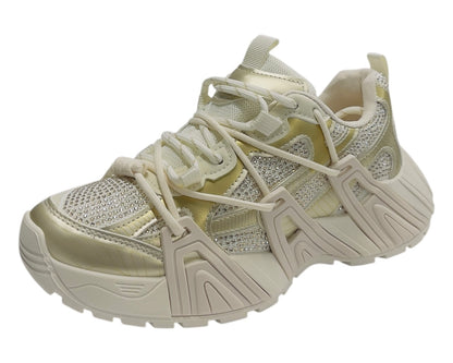 Chunky Sole Rhinestone Lace Up Sports Trainers