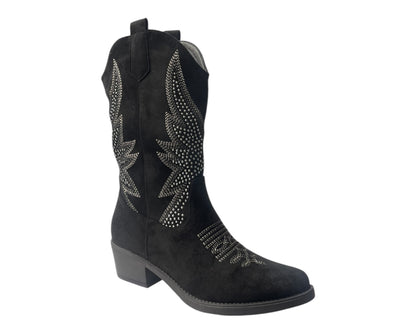 Faux Suede Embroidered Cowboy Ankle Boots