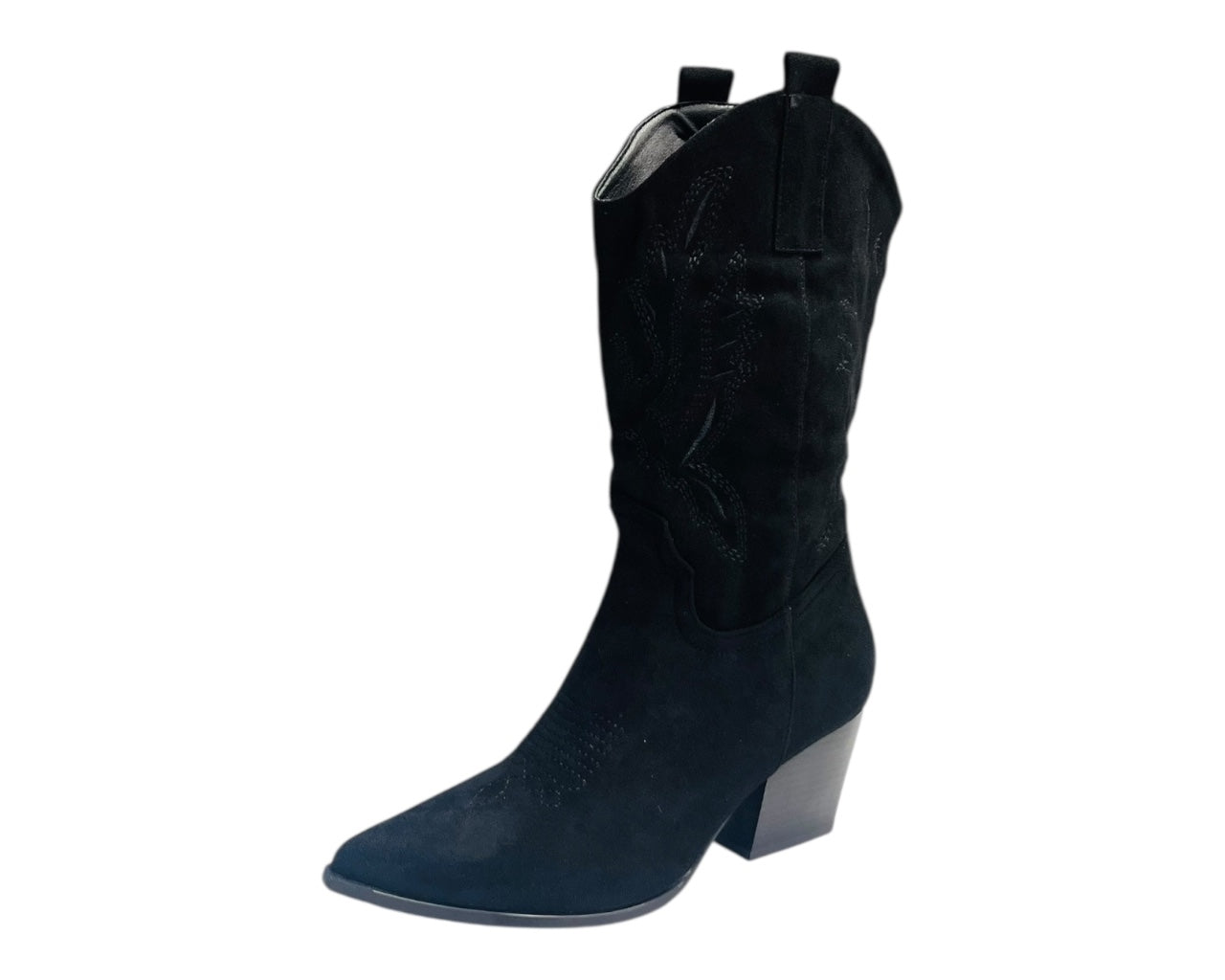 Mid Calf Embroidered Faux Suede Cowboy Boots