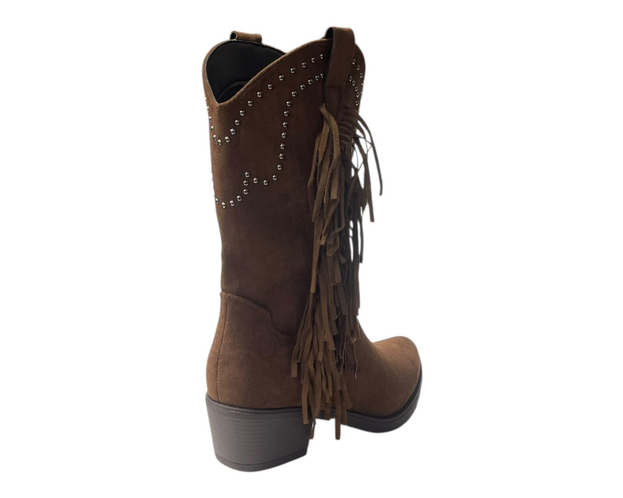 Mid Calf Stud Fringe Faux Suede Tassel Boots