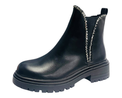 Faux Leather Stud Zip Ankle Boots