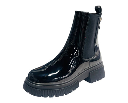 Faux Patent Leather Zip Ankle Boots