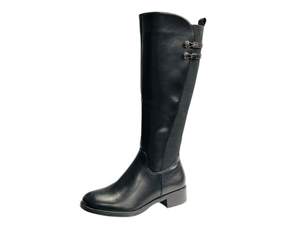 Elastic Panel Faux Leather Zip Knee High Boots