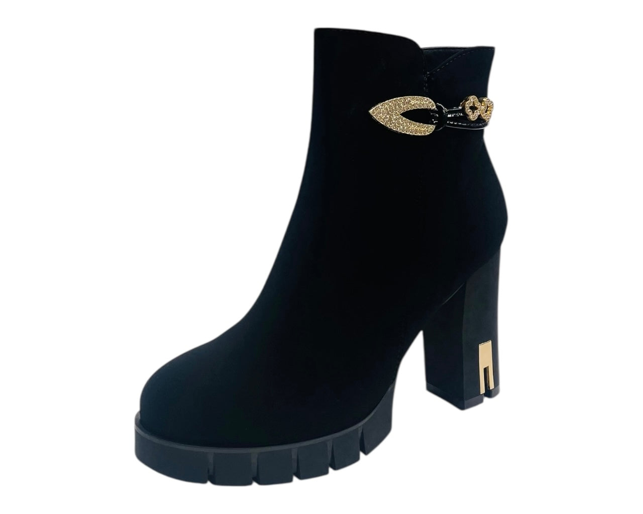 Block Heel Faux Suede Zip Ankle Boots