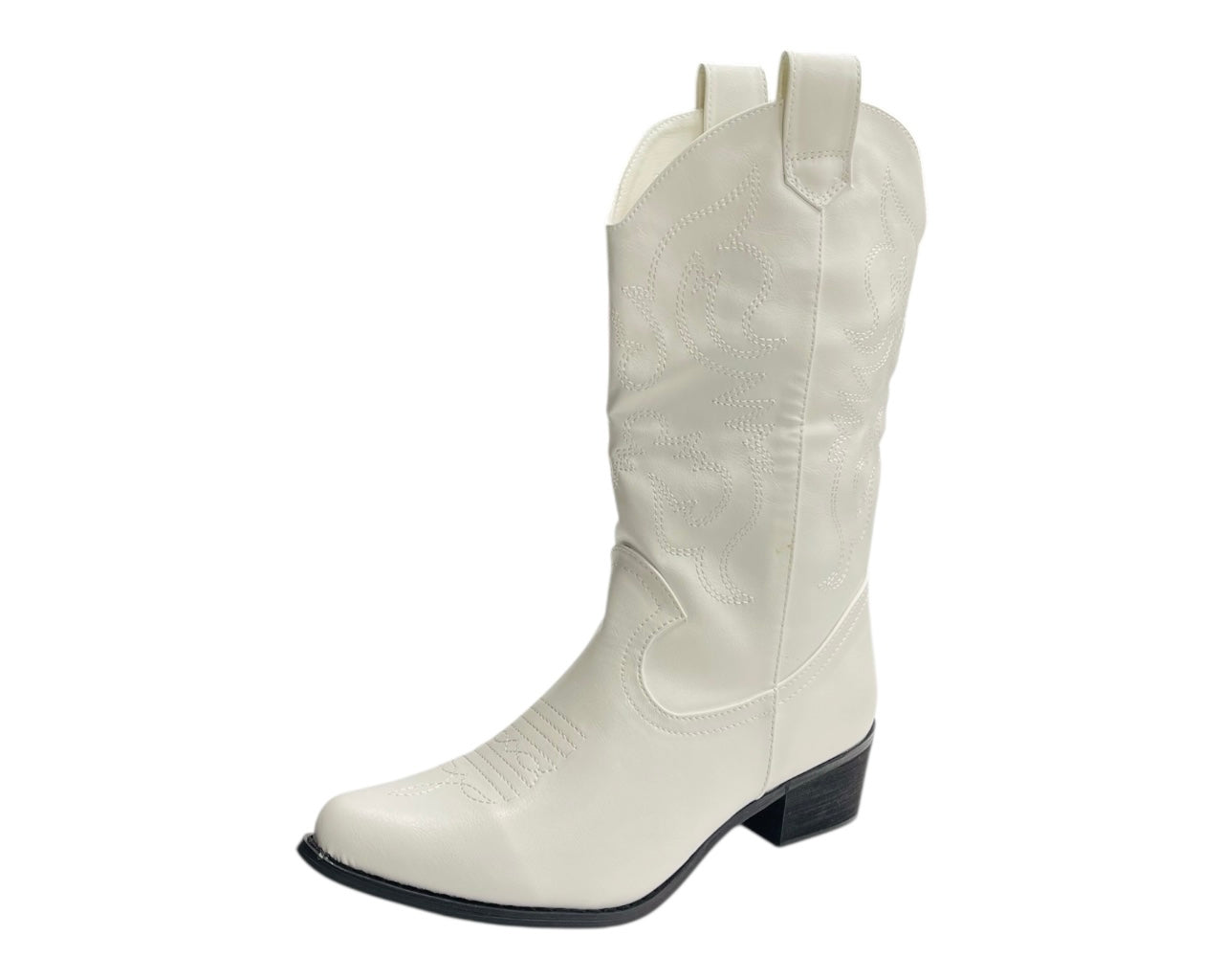 Mid Calf Embroidered Faux Patent Leather Cowboy Boots