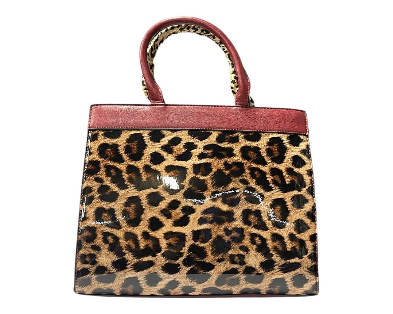 Faux Patent Leopard Print Crossbody Hand Bag