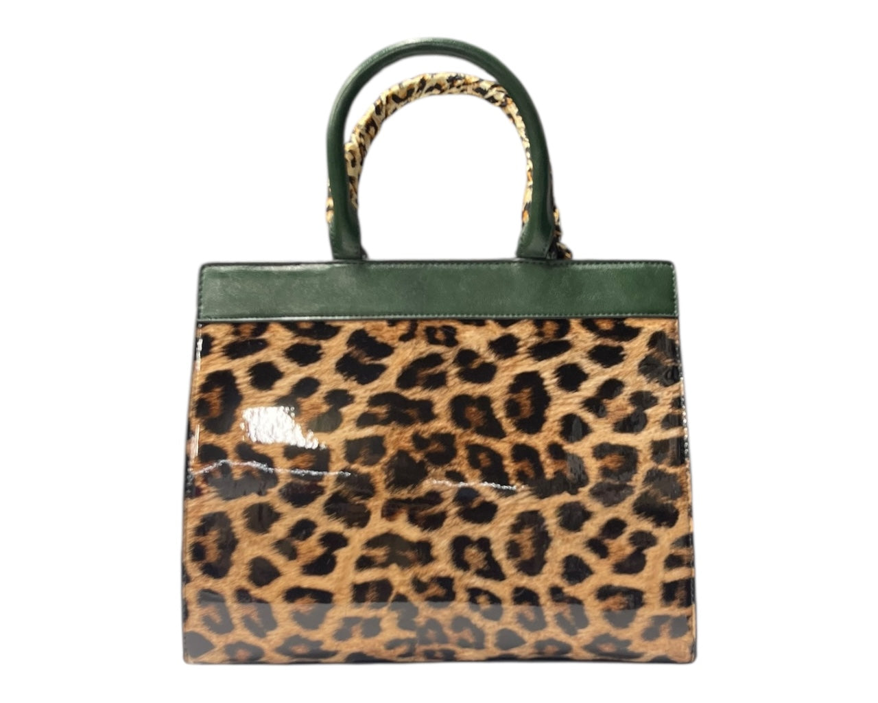 Faux Patent Leopard Print Crossbody Hand Bag