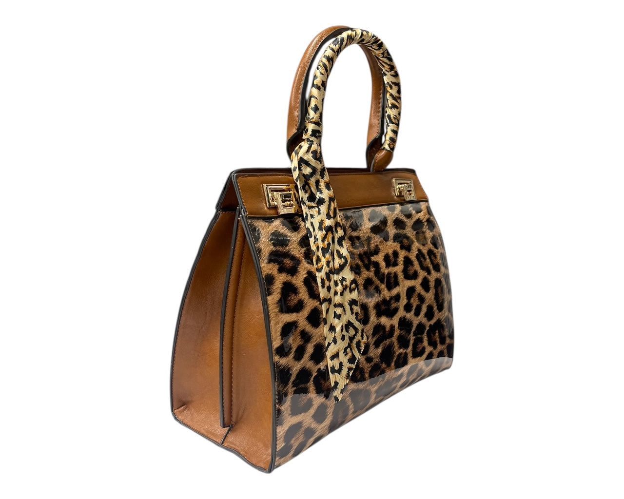 Faux Patent Leopard Print Crossbody Hand Bag