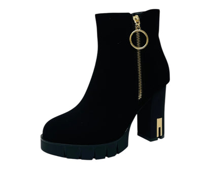 Block Heel Faux Suede Zip Ankle Boots