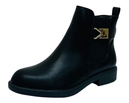 Flat Sole Elastic Panel Faux Leather Zip Ankle Boots