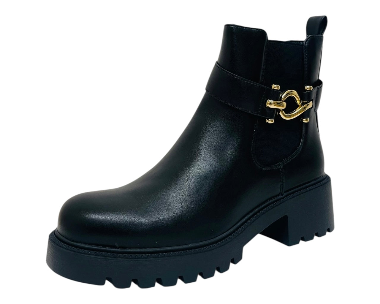 Chunky Sole Elastic Panel Faux Leather Zip Ankle Boots