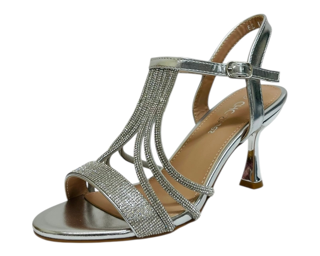 Diamante Ankle Strap Spool Heel Sandals