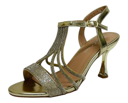 Diamante Ankle Strap Spool Heel Sandals