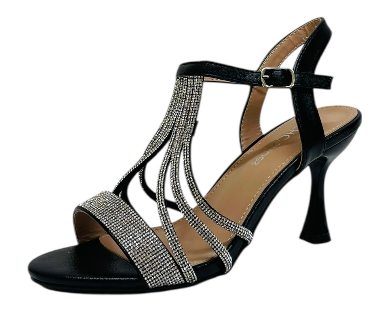 Diamante Ankle Strap Spool Heel Sandals
