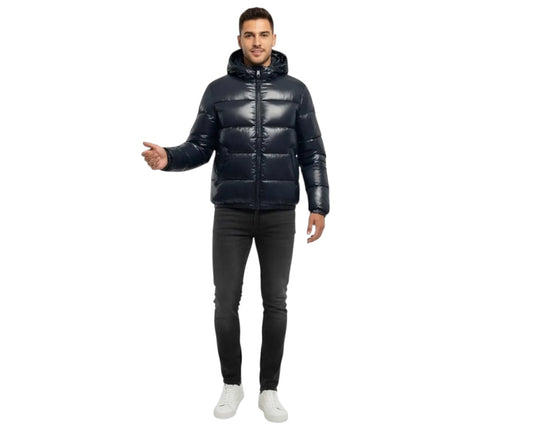 Padded Shiny Removable Hood Puffer Jacket