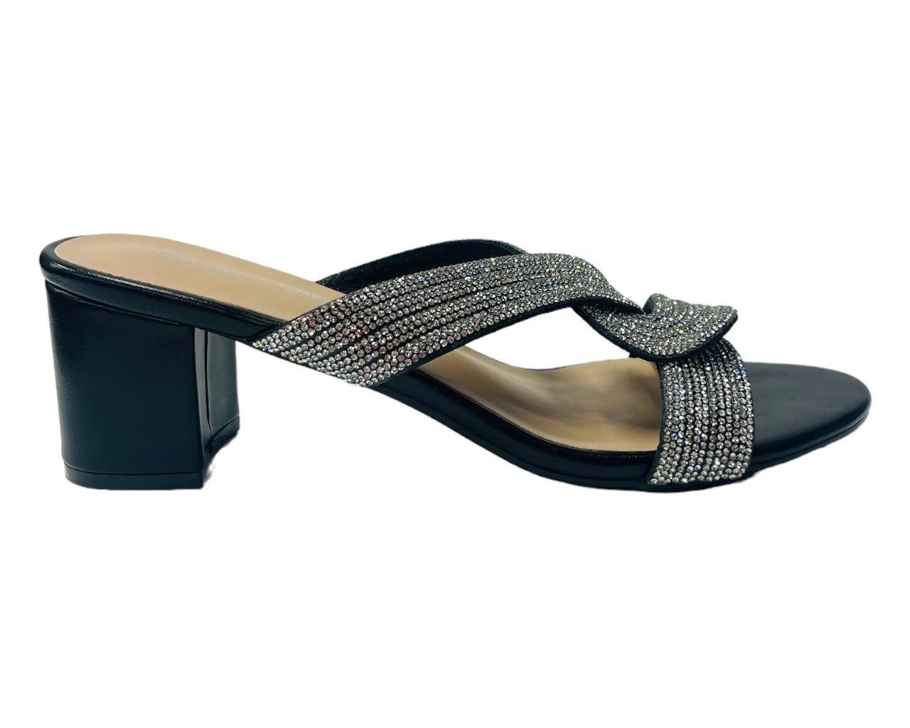 Block Heel Strap Rhinestones Sandals