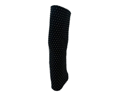 Fold Over Knee High Diamante Fishnet Boots