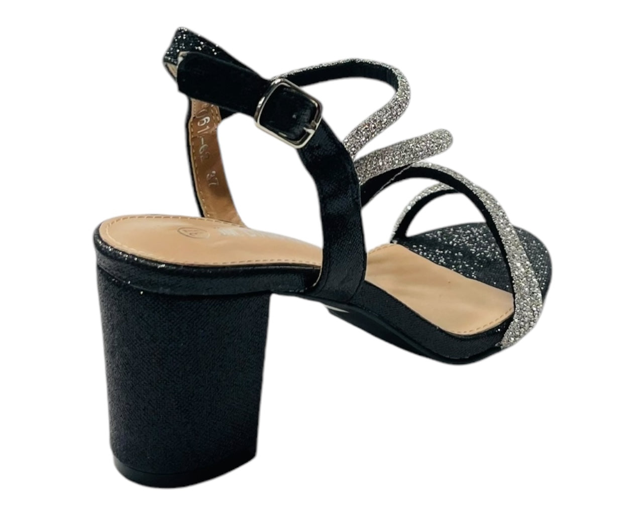 Ankle Strap Rhinestone Glitter Block Heel Shoes