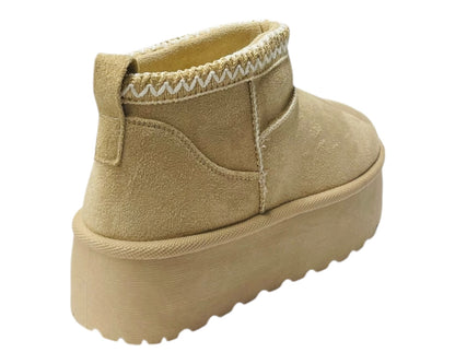 Faux Fur Lining Platform Mini Ankle Boots