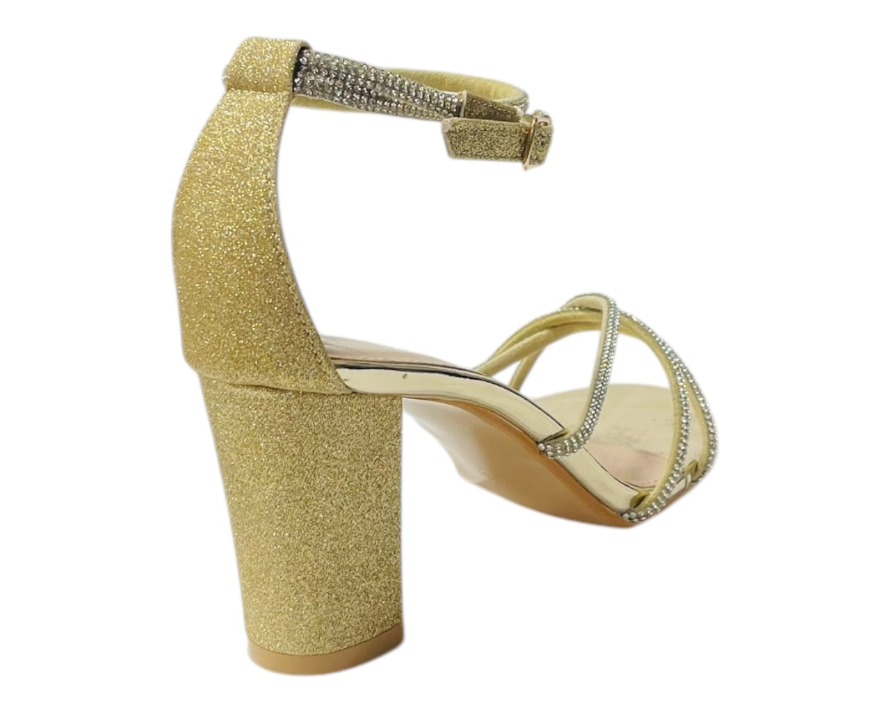 Crossover Block Heel Diamante Strappy Shoes