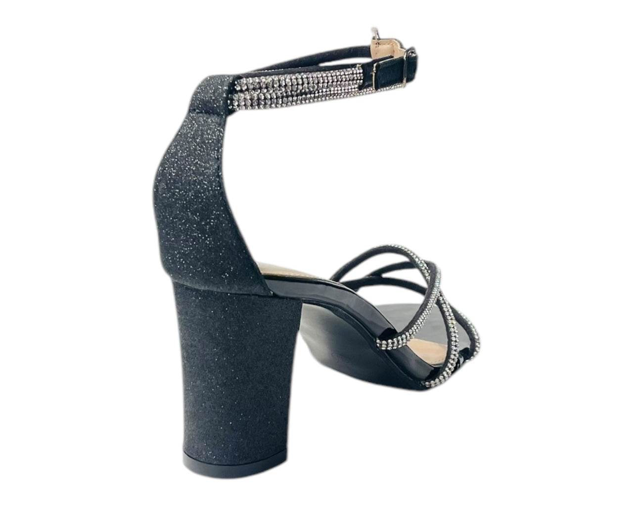 Crossover Block Heel Diamante Strappy Shoes