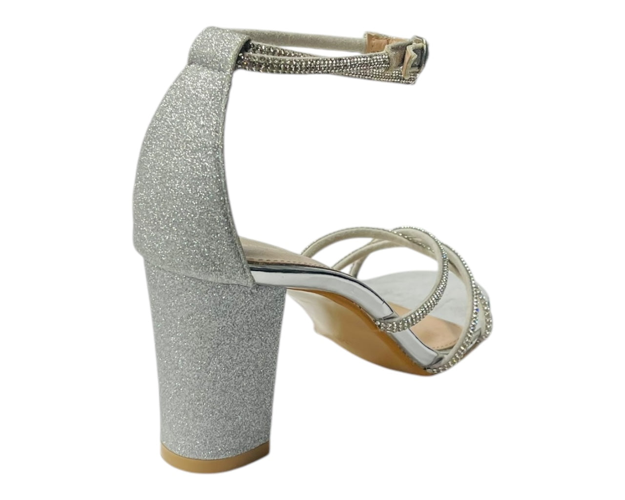 Crossover Block Heel Diamante Strappy Shoes