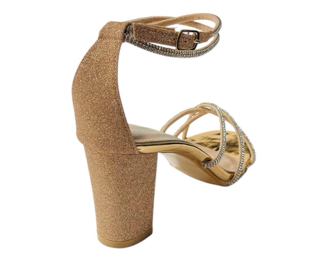 Crossover Block Heel Diamante Strappy Shoes