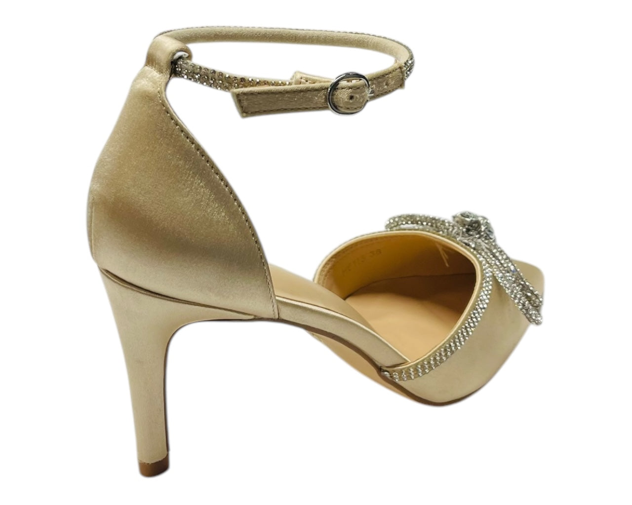 Ankle Strap Satin Diamante Open Court Shoes