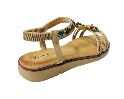 Elastic Ankle Strap Beaded Sandals