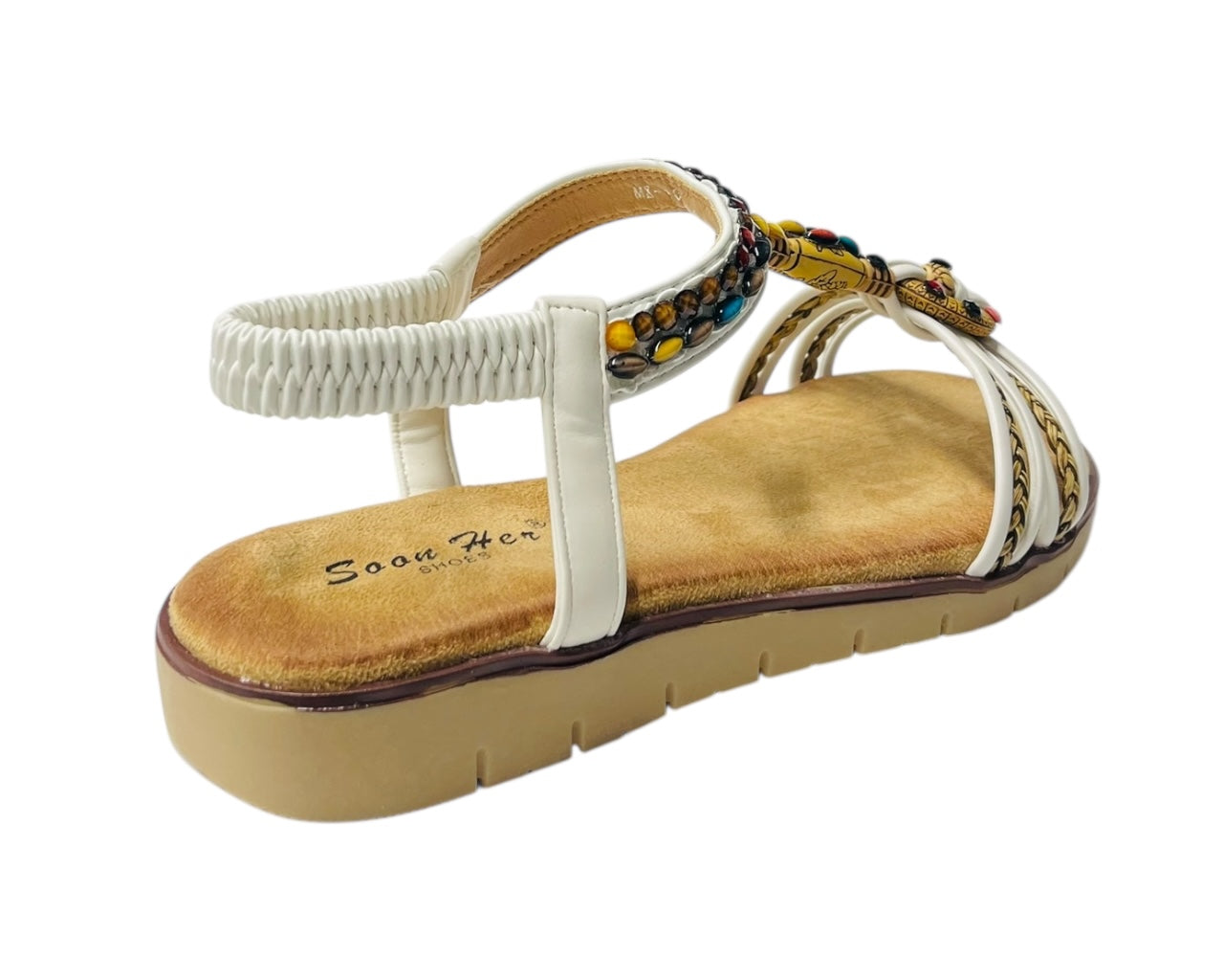 Elastic Ankle Strap Beaded Sandals