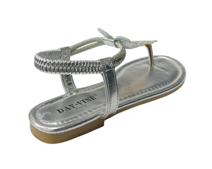 Rhinestone Elastic Ankle Strap Thong Sandals