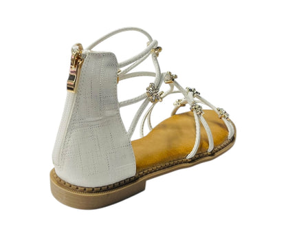 Strass Flowers Flat Zip Sandals