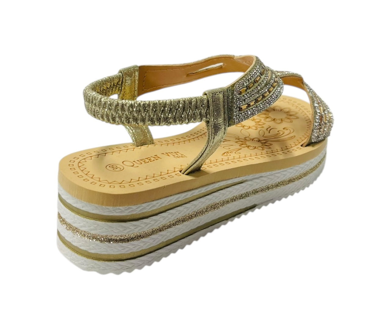 Elastic Ankle Strap Diamante Wedge Sandals