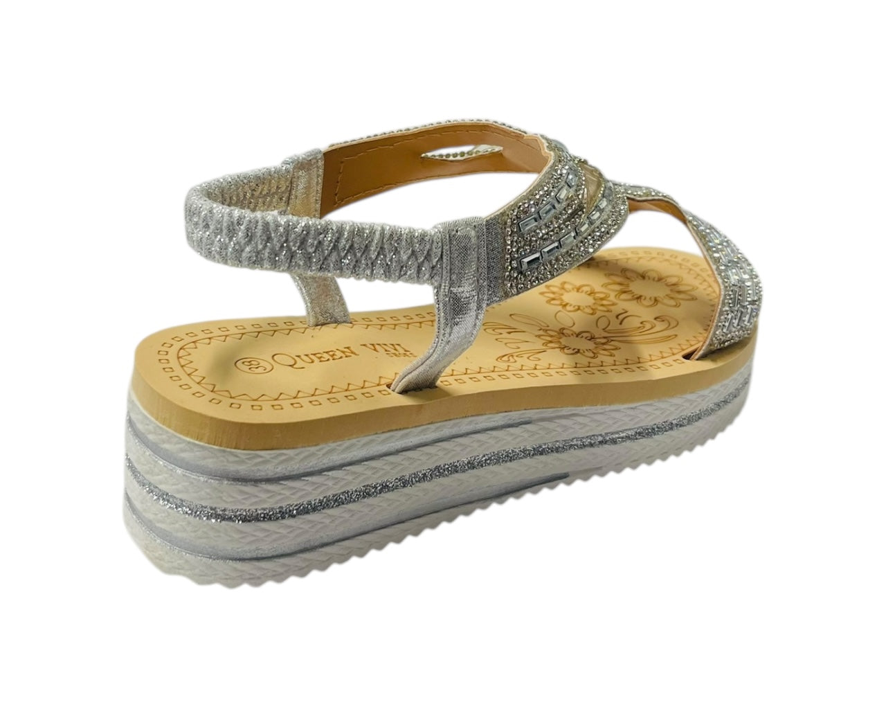 Elastic Ankle Strap Diamante Wedge Sandals