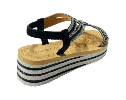 Elastic Ankle Strap Diamante Wedge Sandals