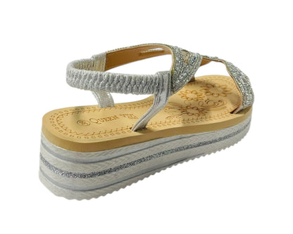Diamante Elastic Ankle Strap Wedge Sandals
