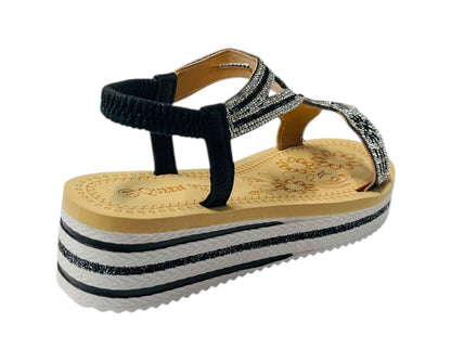 Diamante Elastic Ankle Strap Wedge Sandals