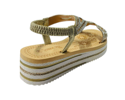 Diamante Elastic Ankle Strap Wedge Sandals