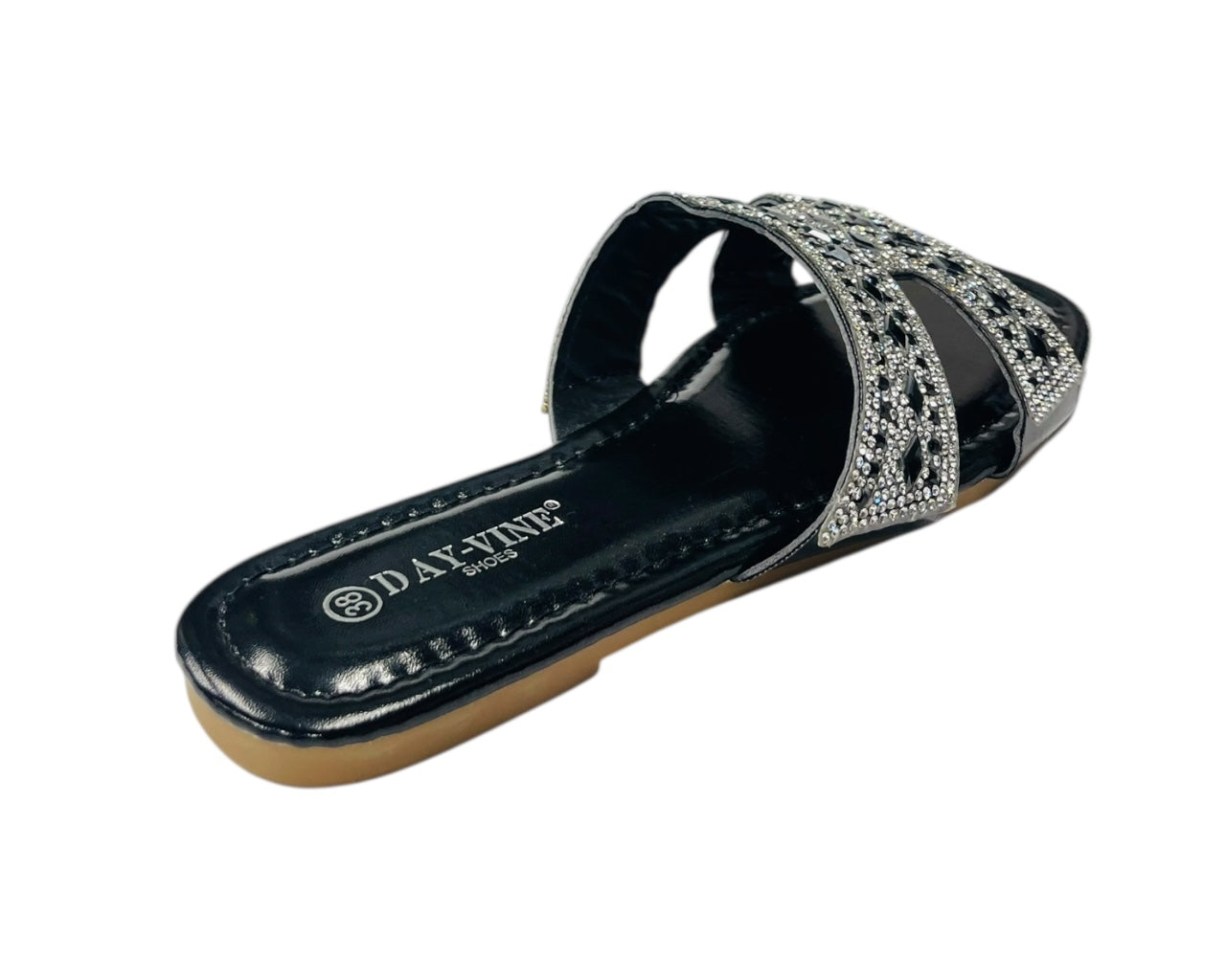 Rhinestone Embellished Flat Sole Sandals