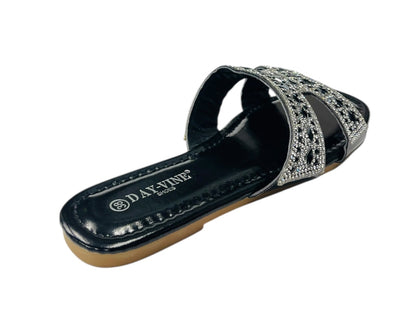 Rhinestone Embellished Flat Sole Sandals