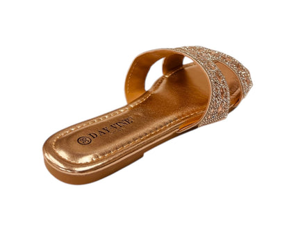 Rhinestone Embellished Flat Sole Sandals