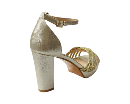 Diamante Block Heel Glitter Crossover Strap Shoes