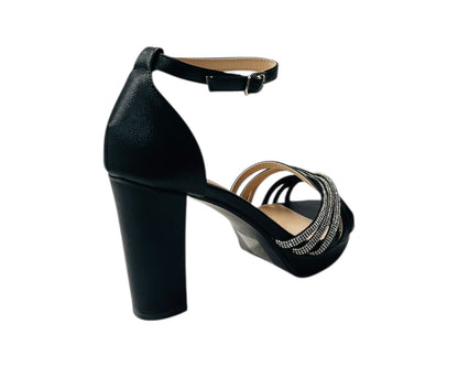 Diamante Block Heel Glitter Crossover Strap Shoes