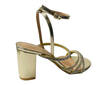 Block Heel Diamante Strappy Shoes
