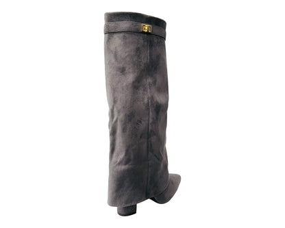 Faux Leather Knee High Fold Over Block Heel Boots