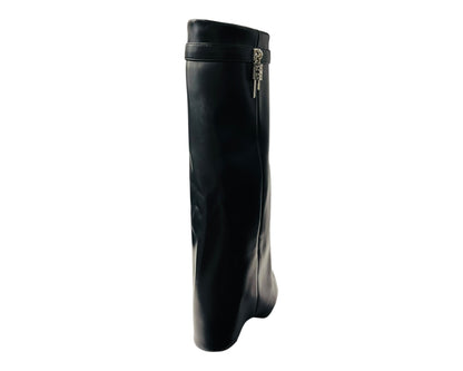 Padlock Details Knee High Fold Over Block Heel Boots