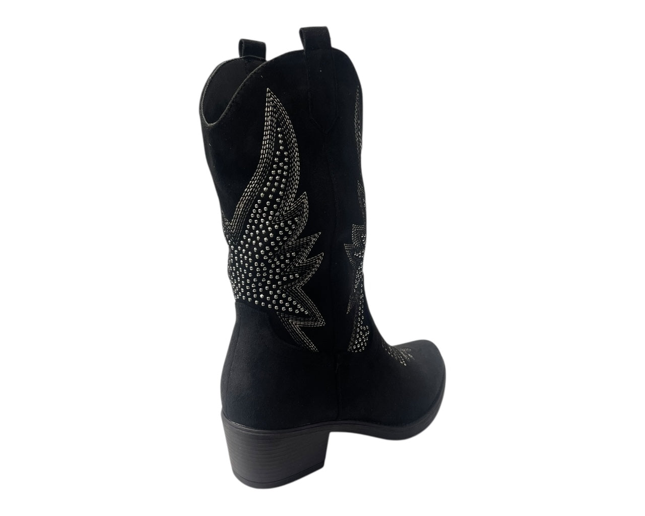 Faux Suede Embroidered Cowboy Ankle Boots